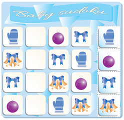 Baby Sudoku with colorful Christmas symbols