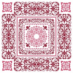 Vector square frame template. Bandana with vintage ornament
