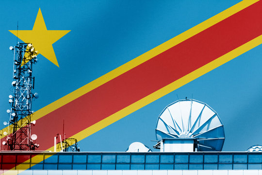 3D illustration Telecommunications in countries with the flag of Democratic Republic of the Congo