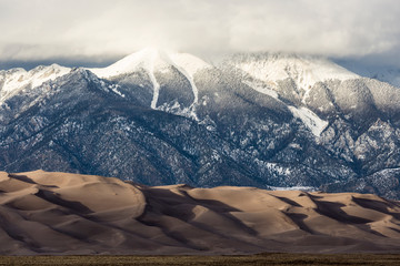Landscape view of dunes at Great Sand Dunes National Park in Colorado, the tallest sand dunes in...