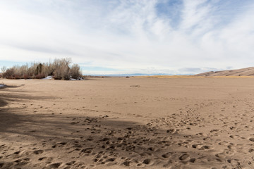 Landscape view of dunes at Great Sand Dunes National Park in Colorado, the tallest sand dunes in North America.