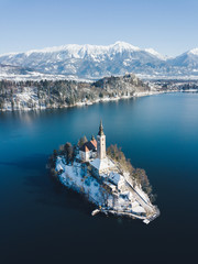Lake Bled with Bled Island in winter, Slovenia