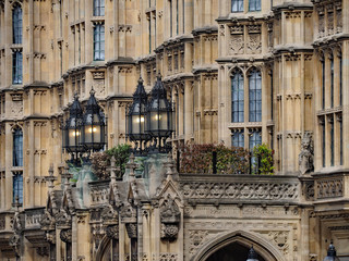 London, ornate gothic details on the exterior of the Parliament Building