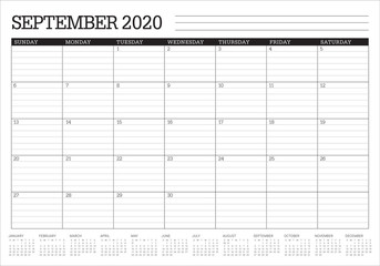 September 2020 desk calendar vector illustration