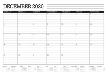 December 2020 desk calendar vector illustration