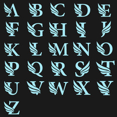 set vector initial letter business wing logo icon corporate technology concept blue color