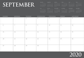 September 2020 desk calendar vector illustration
