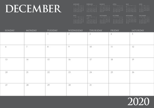 December 2020 Desk Calendar Vector Illustration