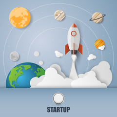 Vector rocket flying on the air, symbol of start up business concept.