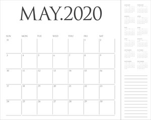 May 2020 desk calendar vector illustration