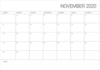November 2020 desk calendar vector illustration