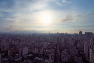 Aerial view of sunrise in downtown. Great landscape.