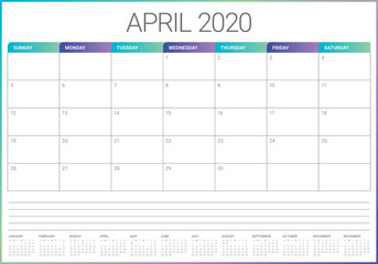 April 2020 desk calendar vector illustration