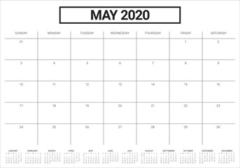 May 2020 desk calendar vector illustration