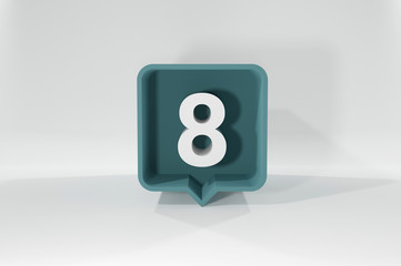 8 number balloon icon. Speech balloon 3d. Number Eight. 3D illustration.