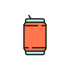 Vector beer can, tin, garbage flat color line icon.