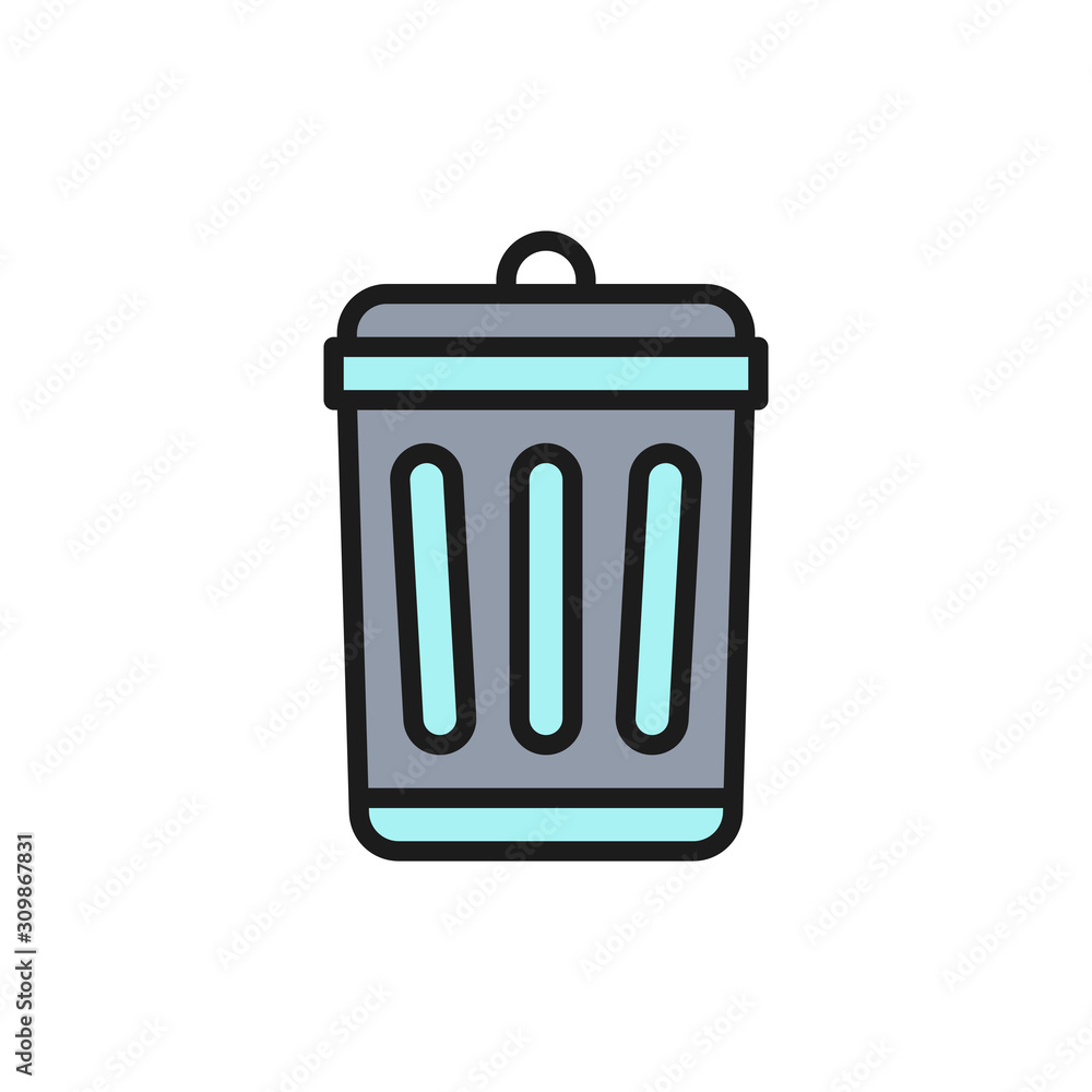 Poster garbage bin flat color line icon. isolated on white background