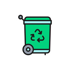 Vector trash can, recycling bin flat color line icon.
