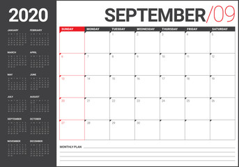 September 2020 desk calendar vector illustration