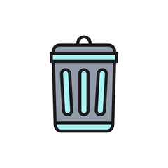 Garbage bin flat color line icon. Isolated on white background