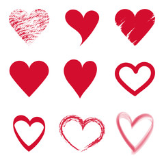 Set vector red Hearts icon. Hand drawn for valentine's day.