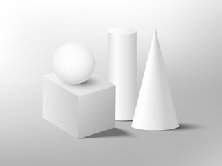 Vector basic 3D White geometric object on a gray background