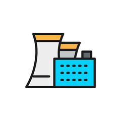 Thermal or nuclear power plant flat color line icon.
