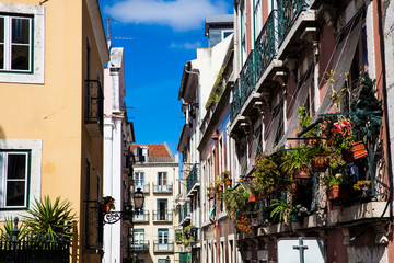 Beautiful facades of the houses on the streets of Lisbon city center