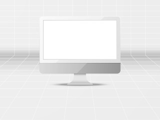 Modern white computer screen and grid lines on gray background, vector illustration.