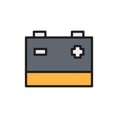 Accumulator, car battery flat color line icon. Isolated on white background