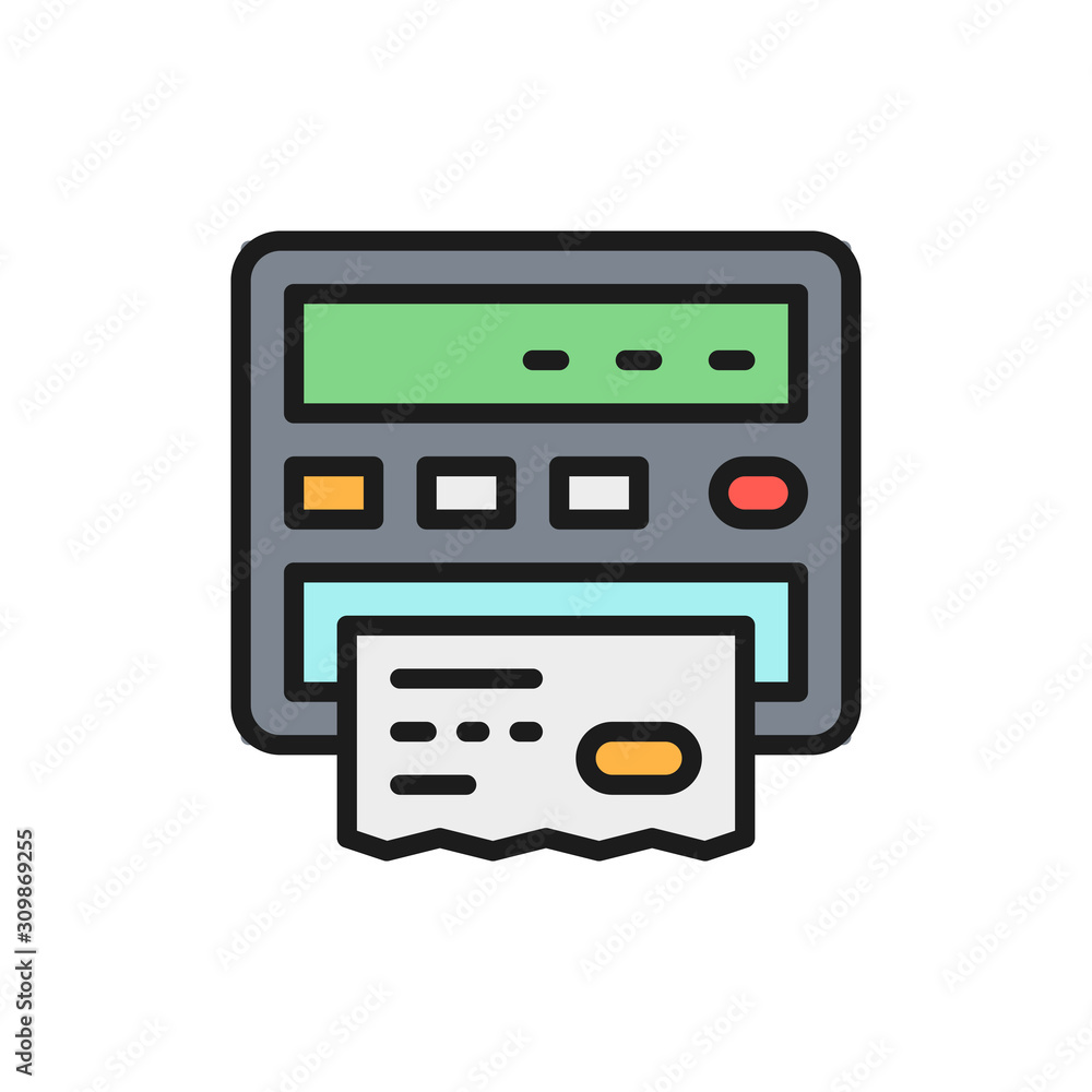 Wall mural Taxi meter, paper receipt bill flat color line icon.