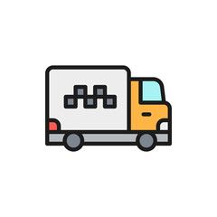 Vector cargo taxi, truck, delivery flat color line icon.