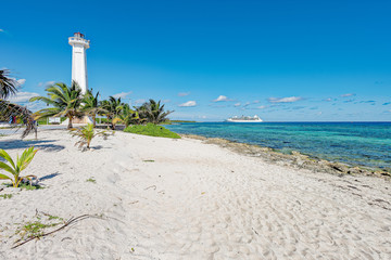 Beach in front of Mahahual Lighthouse, Costa Maya, Mexico