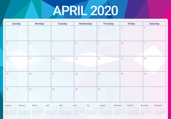 April 2020 desk calendar vector illustration
