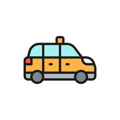 Taxicab, taxi, cab flat color line icon. Isolated on white background
