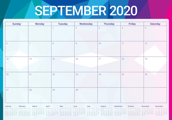 September 2020 desk calendar vector illustration