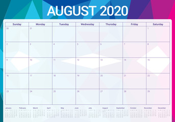 August 2020 desk calendar vector illustration