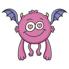 In Love Purple Flying Cartoon Bat Monster