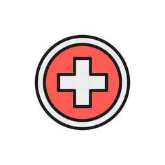 First aid sign, pharmacy, hospital flat color line icon.