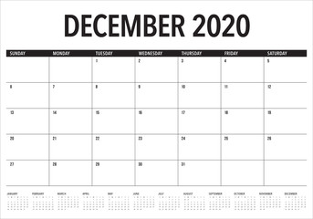 December 2020 desk calendar vector illustration