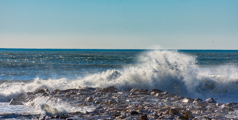 Wave storm on the breakwater