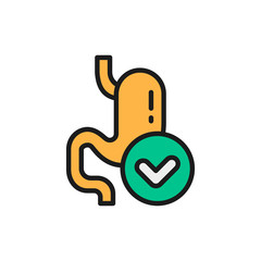 Obraz premium Vector healthy stomach, probiotics bacteria flat color line icon.