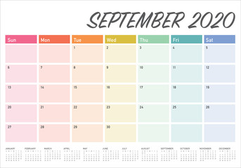 September 2020 desk calendar vector illustration