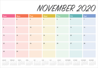 November 2020 desk calendar vector illustration