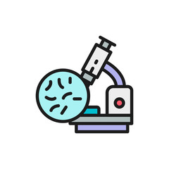 Bacteria under the microscope, probiotics flat color line icon.