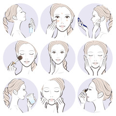 スキンケアをしている女性のイラスト