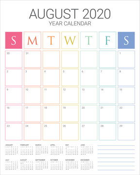 August 2020 Desk Calendar Vector Illustration