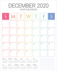 December 2020 desk calendar vector illustration