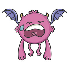 Crying Purple Flying Cartoon Bat Monster