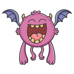 Happy Purple Flying Cartoon Bat Monster